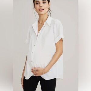 Hatch 'The Savannah' White Short Sleeve Button-Down Blouse